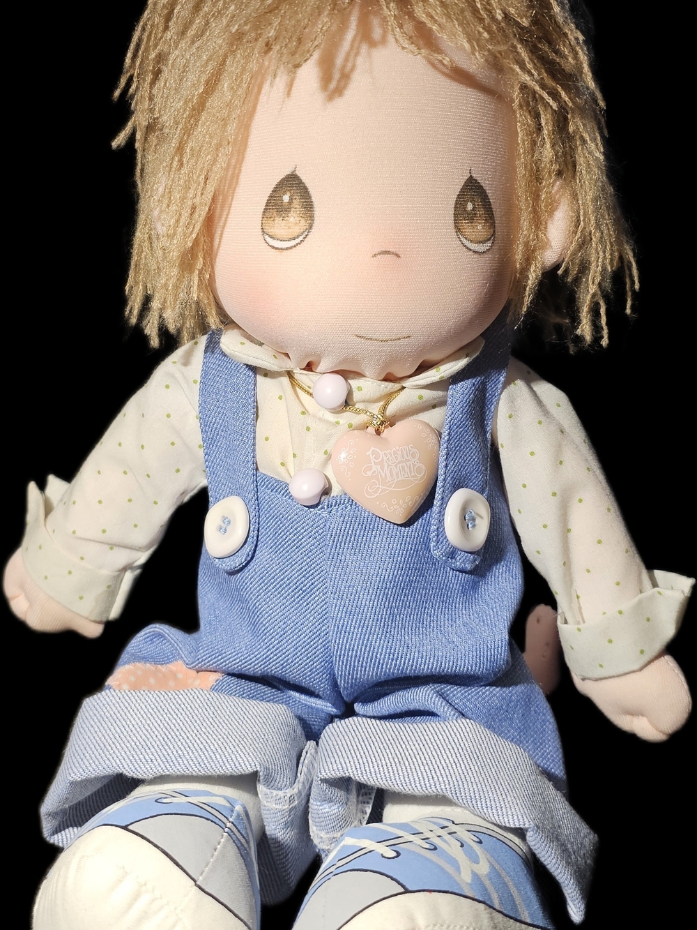 1985 Vintage 15" Precious Moments Blue-Overalls Plush Doll
